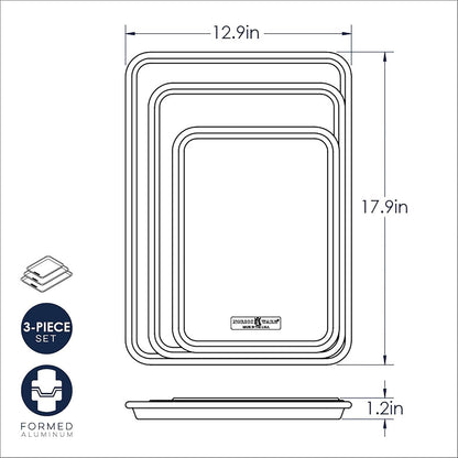 Naturals 3 Piece Set - USA Made Aluminum Commercial Quality Sheet Pan for Baking or Roasting, Encapsulated Galvanized Steel Rim Prevents Warping; Half Sheet, Jelly Roll and Quarter Sheet5