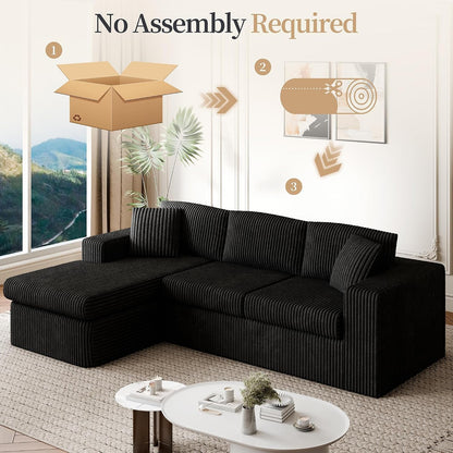 105" Boneless Couches for Living Room, Sectional Couches Modular Sofa with L-Shaped Chaise, Memory Foam Comfy Cloud Couch with Plush Corduroy Fabric, No Assembly Required, Black8
