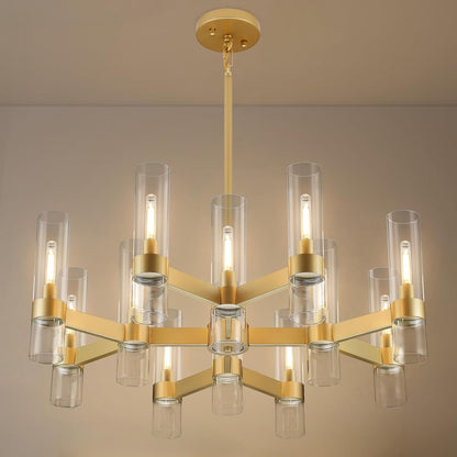 12-Light Large Gold Farmhouse Chandeliers for Dining Room Light Fixture 34"1