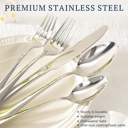 Silverware Set with Steak Knives 24-Piece Flatware Set for 4 Food-Grade Stainless Steel Cutlery Set Mirror Polished Utensils Set Include Spoons and Forks for Home Kitchen Restaurant3