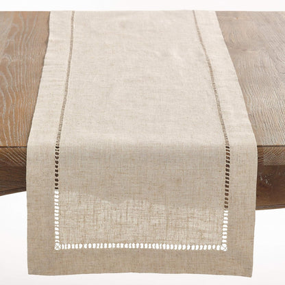 Poly and Linen Blend Hemstitched Table Runner with Hemstitch Border, 16"X72", Natural1