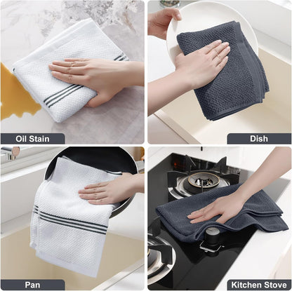 Dual Design Cotton Kitchen Towels(16" X 26", 6 Pack), Dark Grey | Large 380 GSM Dish Towels, Highly Absorbent Terry Kitchen Hand Towels, Soft Quick Drying Tea Towels with Hanging Loop5