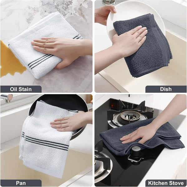 Dual Design Cotton Kitchen Towels(16" X 26", 6 Pack), Dark Grey | Large 380 GSM Dish Towels, Highly Absorbent Terry Kitchen Hand Towels, Soft Quick Drying Tea Towels with Hanging Loop5