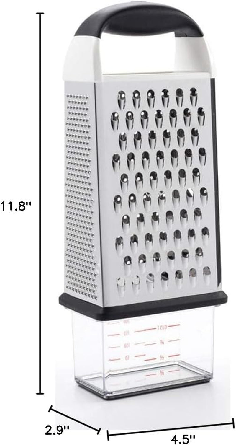 oxo-good-grips-4-sided-box-grater-for-cheese-vegetables-with-container-stainless-steel-grating-surfaces-non-slip-handle-detachable-container-cheese-vegetables-zesting-multi-purpose-grater
