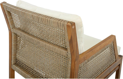 Zura 4 Piece Patio Furniture Set with Removable Cushion, Outdoor Acacia Wood Conversation Set with Ottoman, Outdoor Sectional Sofa Set with Coffee Table, Teak+Cream25