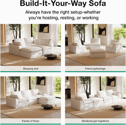 104.3" Modular Cloud Couch, Modern Sectional Sofa with Smarts Coil® Support, Chenille Fabric, Upholstered Couch for Living Room Apartments Bedroom, No Assembly, 3 Seater + 2 Ottoman, White5