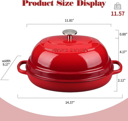 Enameled Oval Cast Iron Dutch Oven Pot with Lid, Bread Dutch Oven for Sourdough Bread Baking, Dutch Oven Bread, Bread Oven, 6QT, Red2