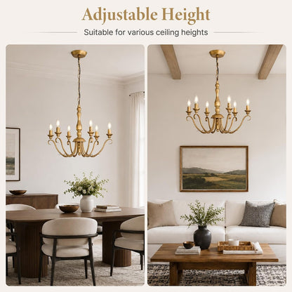 Farmhouse Vintage Antique Brass Chandelier: Distressed Gold Candle Fixture5