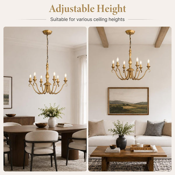 Farmhouse Vintage Antique Brass Chandelier: Distressed Gold Candle Fixture5