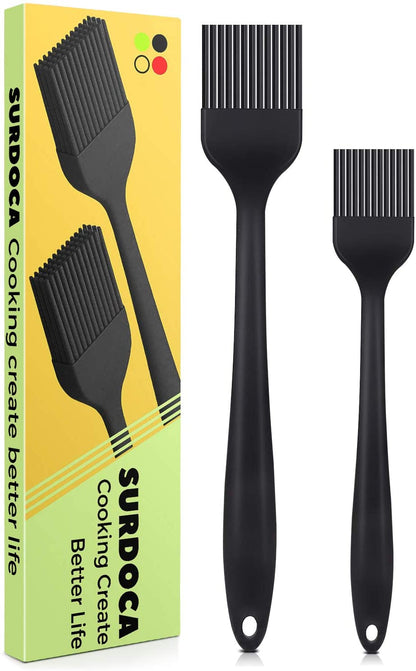 Silicone Pastry Basting Brush - 2Pcs 10 + 8 in Heat Resistant Brush for Baking Cooking Food, BPA Free Kitchen Brush for Sauce Butter Oil, Stainless Steel Core Design for Barbecue BBQ Grilling1