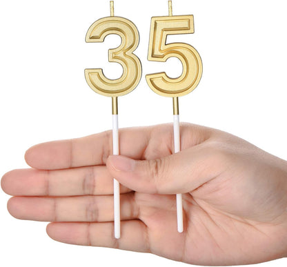 35Th Birthday Candles Cake Topper Number, Gold, 3.54 Inch5