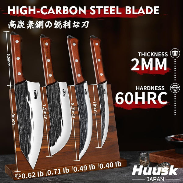 Butcher Knife Set, 4 PCS Hand Forged BBQ Knife Set for Meat Cutting | Sharp Meat Carving Breaking Knives with Ergonomic Handle for Home and Camping, Gifts for Men Women7