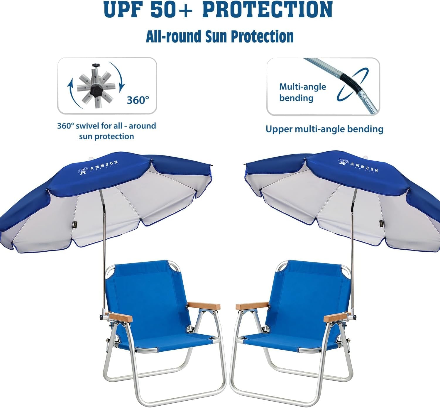 chair-umbrella-with-universal-clamp-adjustable-47-inches-and-360-swivel-upf-50-protection-portable-sun-umbrella-secure-clip-on-camping-beach-chairs-stroller-wheelchair-golf-cart-lounger-blue-2-pack