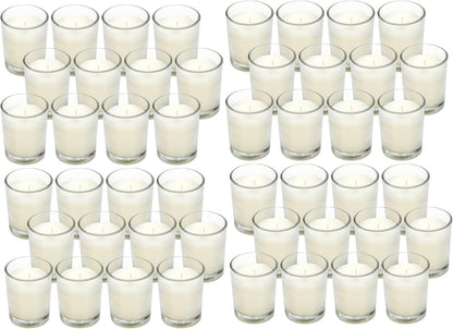 48-Pack Clear Glass Votive Candles – 10–12 Hour Long Burn, Unscented, Ivory, Bulk Set for Weddings, Events & Table Centerpieces –1