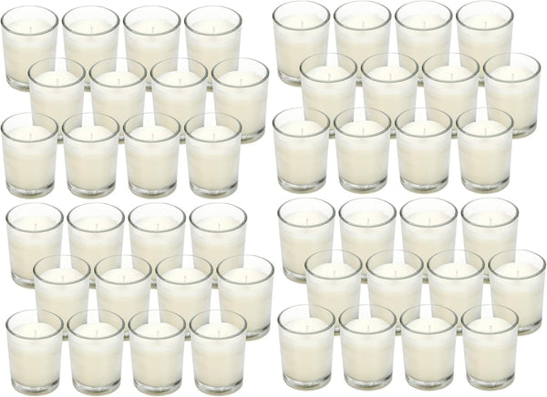 48-Pack Clear Glass Votive Candles – 10–12 Hour Long Burn, Unscented, Ivory, Bulk Set for Weddings, Events & Table Centerpieces –1