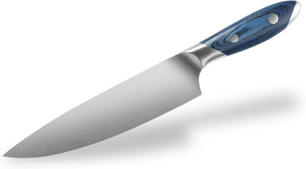 8 Inch Stainless Steel Kitchen Chef Knife, Blue Pakkawood Handle1