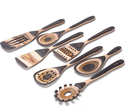 7 Pcs Wood Cooking Utensils Set, Wooden Kitchen Utensil Set for Cooking, Wooden Cooking Spoons & Spatulas with Spoon Rest, Safe for Non-Stick Cookware, Brown3