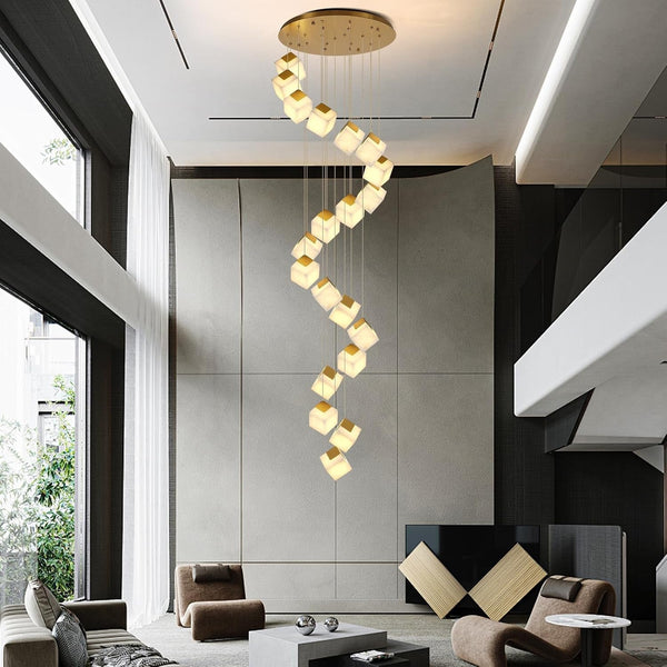 Alabaster High Ceiling Chandelier 20-Light, Modern Staircase Chandeliers H138, White Marble Large Long Chandeliers for High Ceilings Living Room Stairway Foyer Entryway3