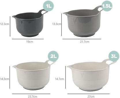 4 Pack Nesting Mixing Bowl with Pour Spout and Handle, BPA Free Microwave & Dishwasher Safe(Grey, 4 Pack with Handle)9