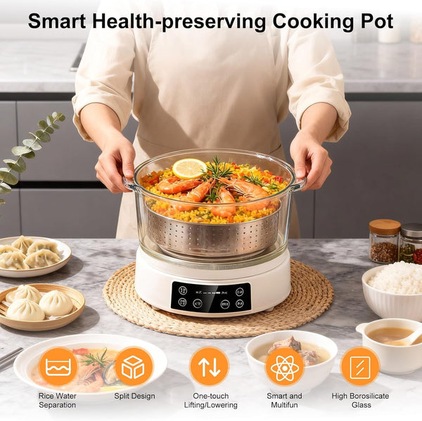 3L Low Carb Rice Cooker - 4H Keep Warm, Low Sugar Rice Cooker with Auto-Lift Basket with Steaming, Boiling and Hotpot in One2