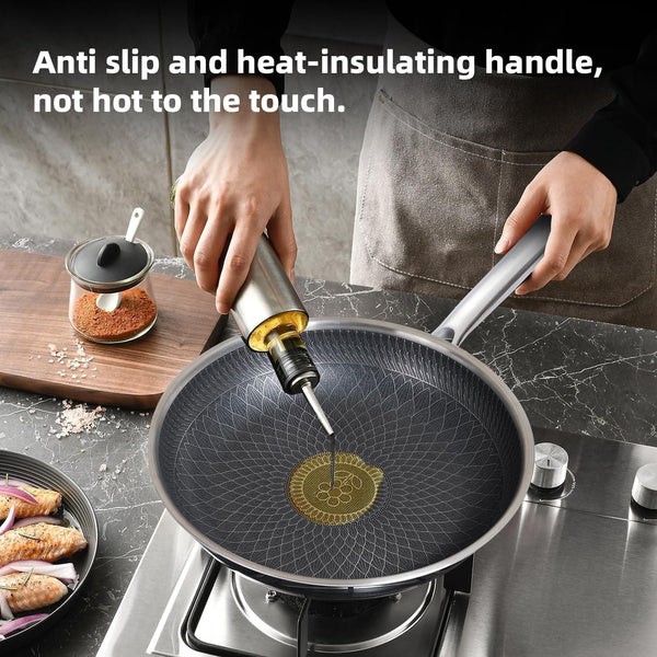12 Inch Hybrid Honeycomb Nonstick Skillet with Lid, Stainless Steel Pan, Stay-Cool Handle, PFOA PFOS Free Non Toxic, Induction, Dishwasher & Oven Safe 437°F All Cooktops5