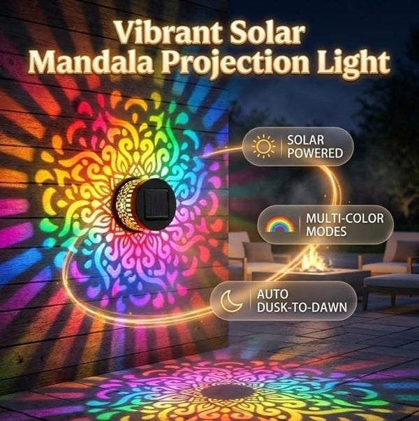 Mandala Solar Lights Outdoor Wall,7 Color Solar Mandala Metal Fence Lights,Decorative Waterproof Mandala Wall Light Projector for Yard Garden Post Patio Backyard Decor (2PC)6