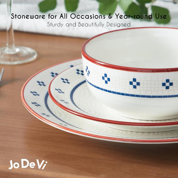 Dinnerware Sets for 8, 24-Piece Stoneware Plates and Bowls Sets for 8 Everyday Dishware Sets for 8, Microwave Safe, Scratch-Resistant, Vintage Geometric Design, Service for 87