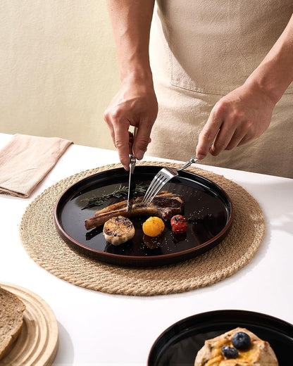 Line Porcelain Dinnerware Set, Dish Set for 4, Black4
