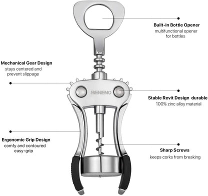 Wine Opener, Premium Wing Corkscrew Wine Bottle Opener, Silver | Durable Solid Zinc Alloy Body, Precise Sharp-Edged Screw, Ergonomic Non-Slip Grip Wing Handle, Multifunctional Bottle Openers5