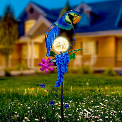Solar Parrot Stake Lights Crackle Glass Globe Landscape Lamps Antique Metal Waterproof Decorative Light for Outdoor Pathway Lawn Patio Yard Warm White1