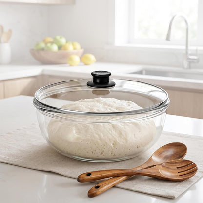 6 QT Large Glass Mixing Bowls with Lids,Glass Mixing Bowls for Sourdough Bread Making & Dough Proofing,Glass Serving Bowl for Salad & Kitchen Storage,Includes 2 Salad Servers,Microwave Safe1