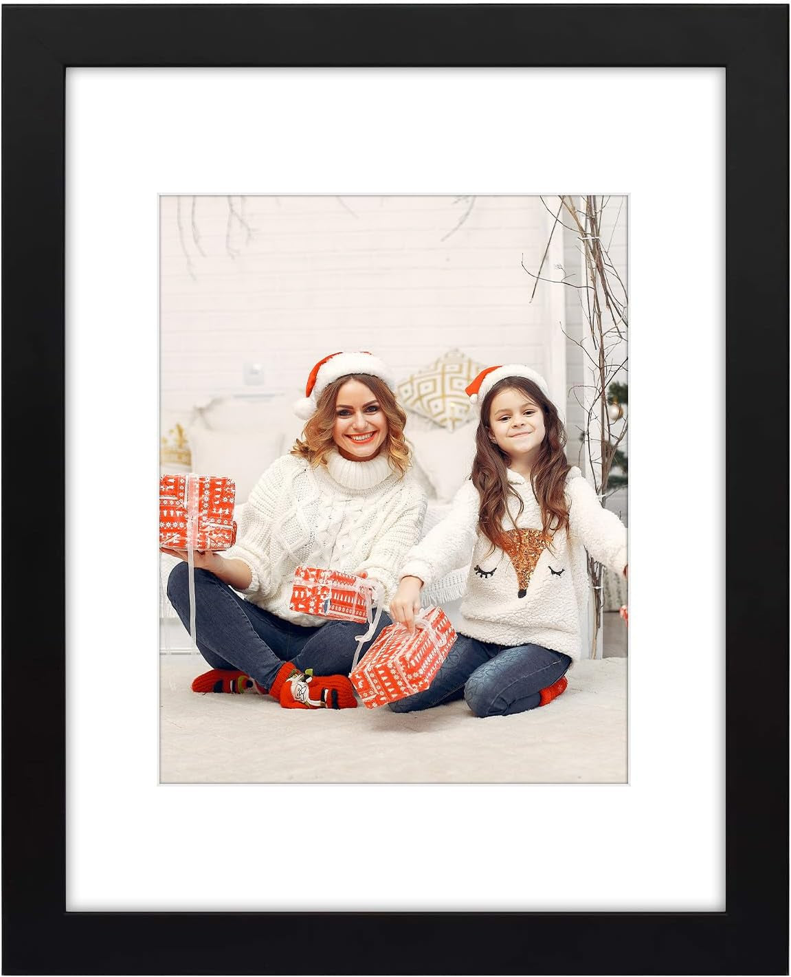 11x14-black-picture-frame-solid-wood-real-glass-mat-8x10