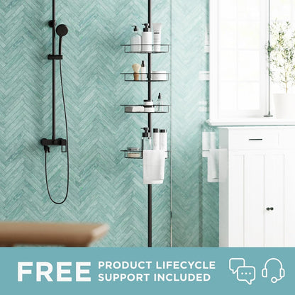 Tension Pole Shower Caddy Corner Organizer, Adjustable Standing Shower Caddy with 4 Baskets and Towel Bar, Rust Resistant Bathroom Tension Rod Organizer, 60 to 97 Inch, Bronze2