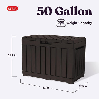 Keter Kentwood 50 Gal Outdoor Storage Box and Patio Side Table | Brown, Resin, Compact, Weatherproof, Lockable, Durable, Easy Assembly, Organization, Patio Cushions Storage2