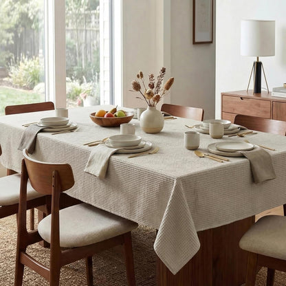 Rectangle Tablecloth Waffle Textured Waterproof Table Cloth Stain Resistant Wrinkle Free Washable Decorative Table Cover for Dining, Kitchen, Wedding and Parties (60X84 Inch,Natural)2