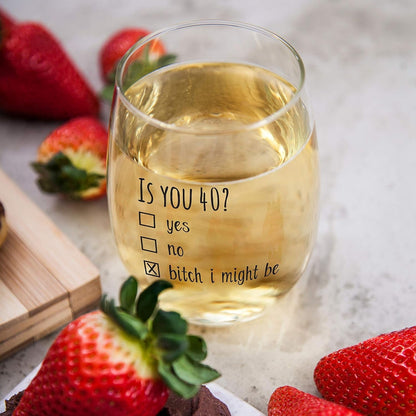 40Th Birthday Gifts for Women and Men Wine Glass - Funny Is You 40 Gift Idea for Mom Dad Husband Wife – 40 Year Old Party Supplies Decorations for Him, Her - 15Oz7