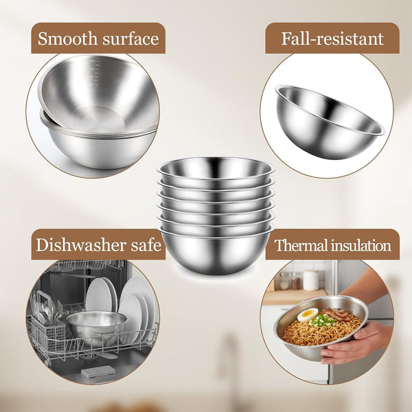 12 Pcs Stainless Steel Mixing Bowls with Graduations, Stainless Steel Bowls, Nesting Metal Prep Salad Bowl, Metal Serving Reusable Baking Food Storage Containers for Kitchen Cooking(9 X 3.5 Inch)4