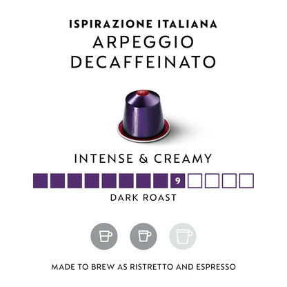 Nespresso Original, Arpeggio Decaffeinato, 50-Count Espresso Coffee Pods | Capsules Dark Roast Pack of 12