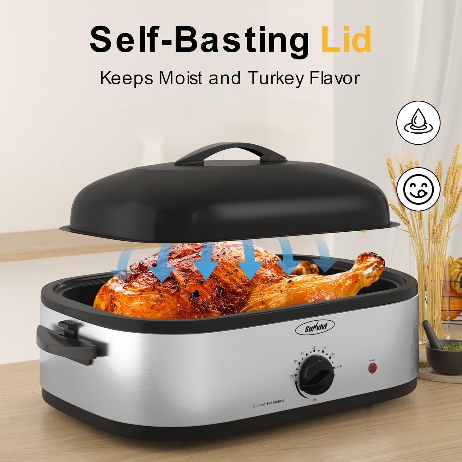 14-quart-electric-roaster-oven-with-slow-cooker-function-turkey-roaster-oven-buffet-with-self-basting-lid-removable-pan-cool-touch-handles-easy-to-clean-silver