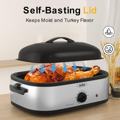 14 Quart Electric Roaster Oven with Slow Cooker Function, Turkey Roaster Oven Buffet with Self-Basting Lid, Removable Pan, Cool-Touch Handles, Easy to Clean, Silver6