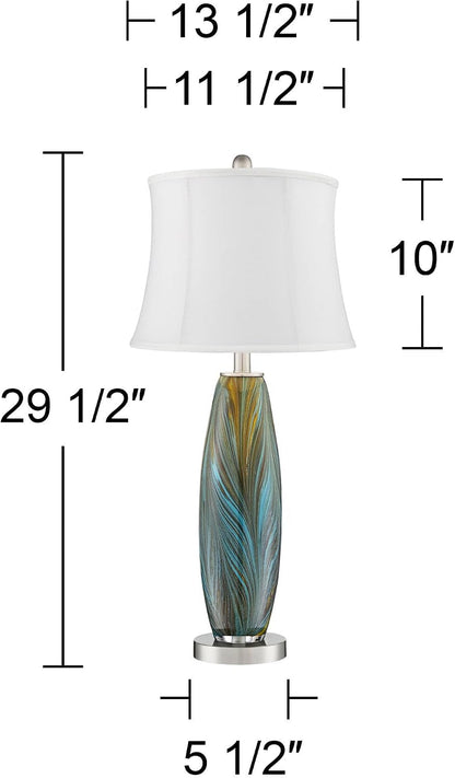 Azure 29 1/2" Tall Table Lamps Set of 2 Art Glass White Blue Brushed Nickel4