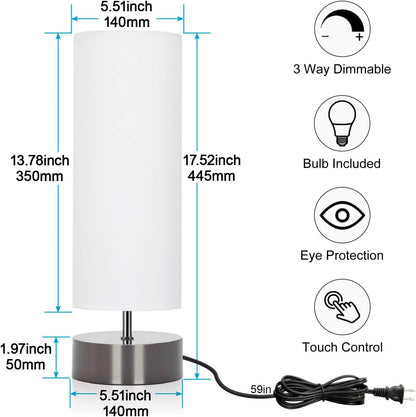Touch Table Lamp, 3-Way Dimmable Bedside Lamp with Cylinder Fabric Shade2