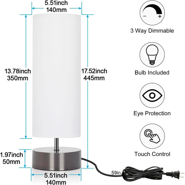 Touch Table Lamp, 3-Way Dimmable Bedside Lamp with Cylinder Fabric Shade2