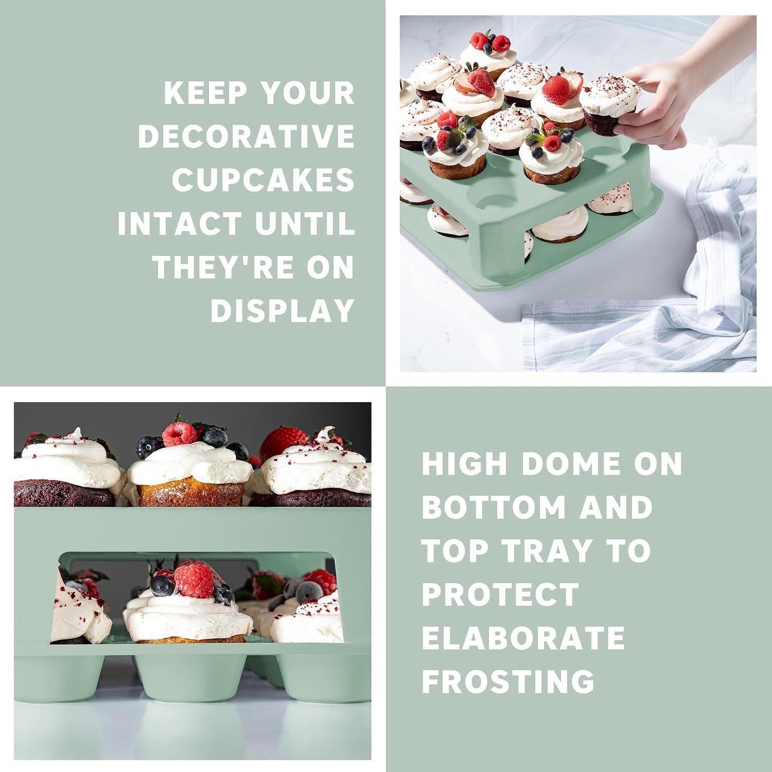 extra-tall-dome-24-cupcake-carrier-green-cupcake-holder-carries-24-cupcake-storage-container-muffin-traveler-two-tier-stand-reusable-cupcake-box