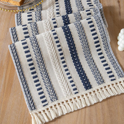 Boho Table Runner 108 Inchs Long, Navy Blue and Beige Cotton Linen Blend Woven Modern Rustic Farmhouse Decorative Dresser and Coffee Table Runner for Kitchen, Dining Room Home Decor6