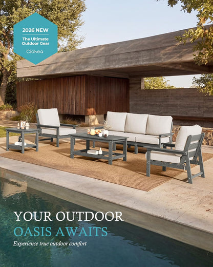 Modular Outdoor Conversation Set, 7Pcs Patio Furniture, Grey/Beige6