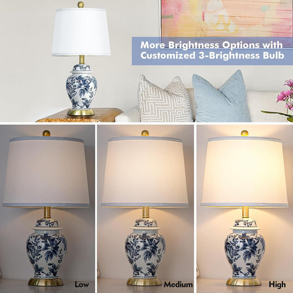 Chinoiserie Table Lamp 23'' Ceramic Table Lamp, Classic Blue and White Bedside Desk Nightstand Lamp for Bedroom Living Room Office College Bookcase Coffee,Dimmable,Single Lamp4