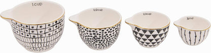 Creative Co-Op Black & White Stoneware Measuring Cups with Gold Electroplating (Set of 4 Sizes)1