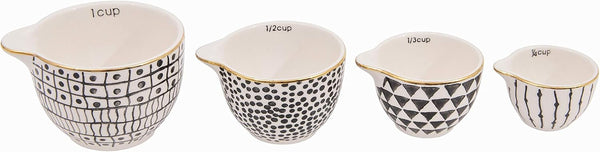 Creative Co-Op Black & White Stoneware Measuring Cups with Gold Electroplating (Set of 4 Sizes)1