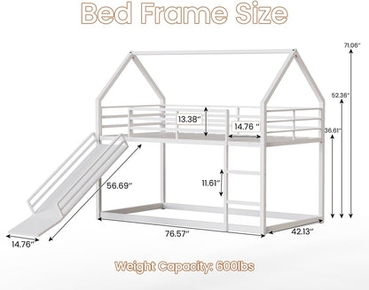 Twin over Twin Bunk Bed with Slide,40° Gentle-Slope & LED Light, White2